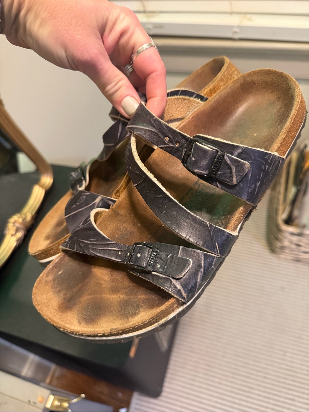 Birkenstock Black Three-Strap Slide Sandals